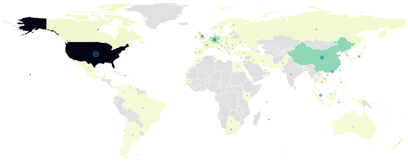 World map of requests per country